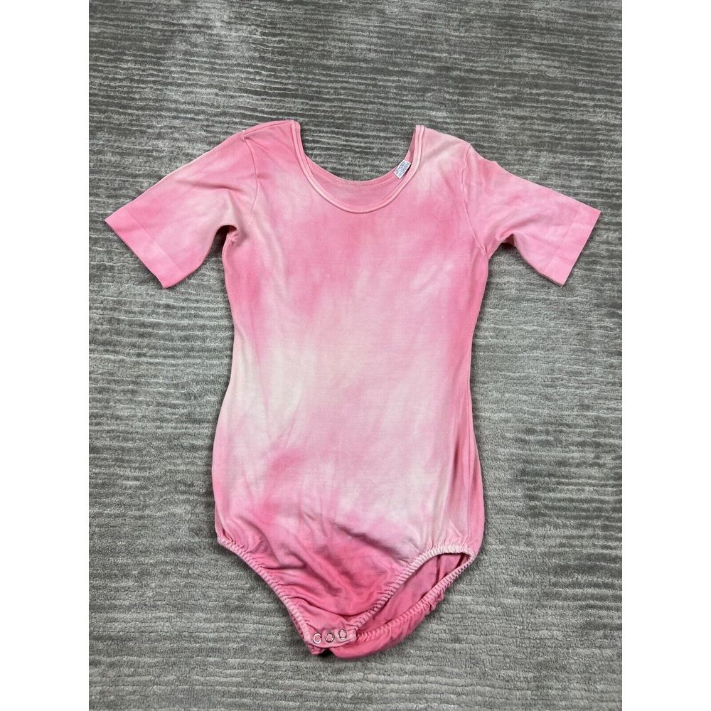 60s 70s True Vintage Danskin Bodysuit Top Womens Medium Pink Nylon Tie Dye